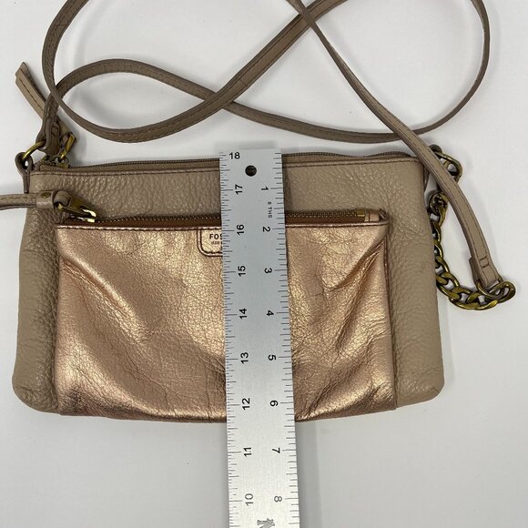 Fossil Sydney Crossbody Rose Metallic Purse Chain Leather Strap Zipper Purse Bag - Picture 13 of 13